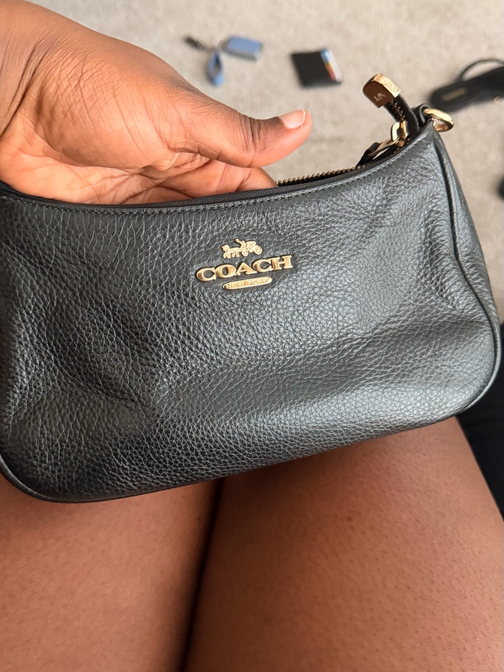 Coach Black Teri Shoulder Pebble Leather Shoulder Bag